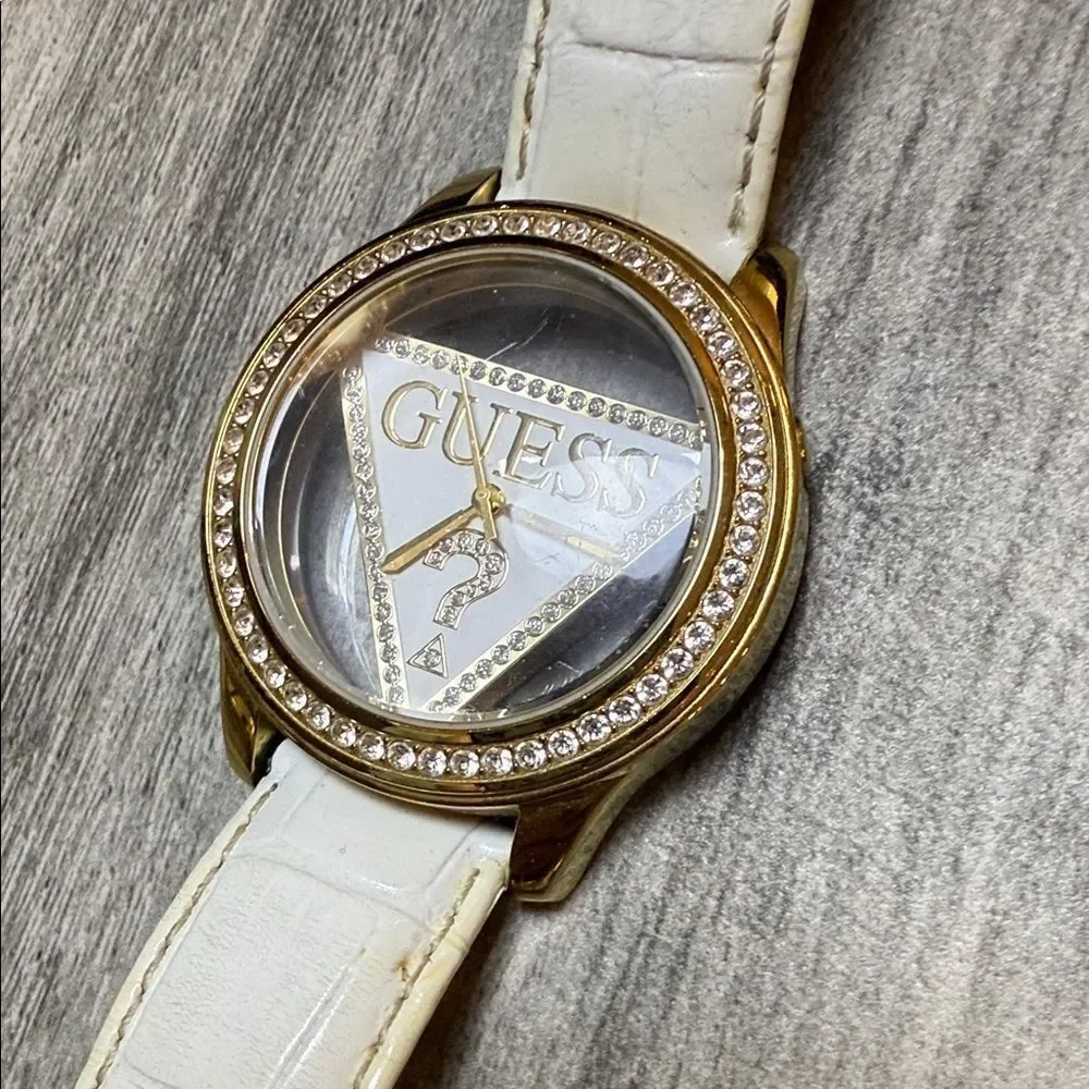 Vintage Guess Gold Watch with White Strap